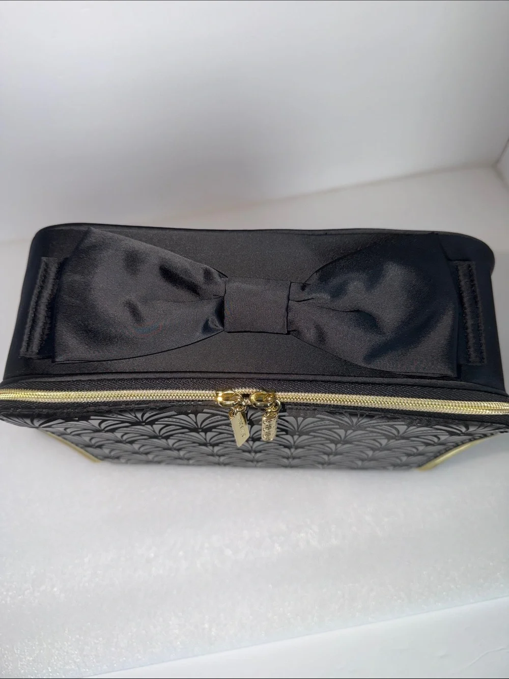 ESTEE LAUDER Art Deco Bow Travel Cosmetic Case Makeup Train Case Black Gold